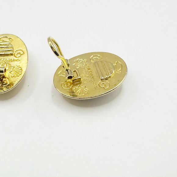 Liz Claiborne Clip On Earrings Vintage Gold Tone Faux Pearl Retro - Picture 5 of 9
